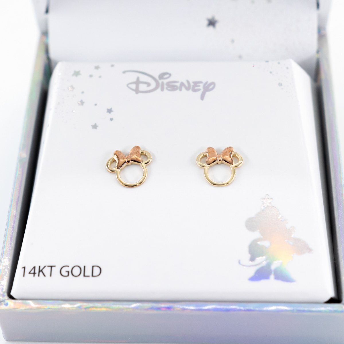 Aretes Silueta Minnie Moño Rosa Oro 14K Disney image number null