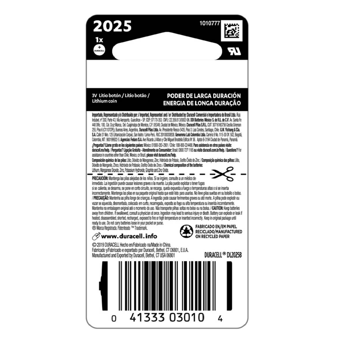 Pila Duracell 2025 1 pieza litio image number null
