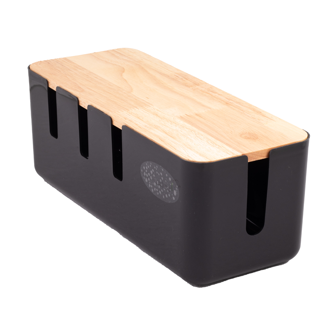 Home Nature Caja organizadora de cables hecha de plástico con tapa de madera image number null