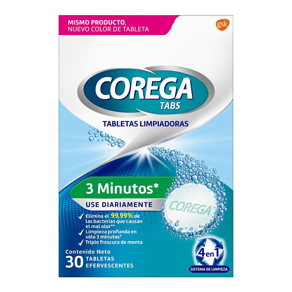 Tabletas limpiadoras Corega Tabs 30 unidades image number null
