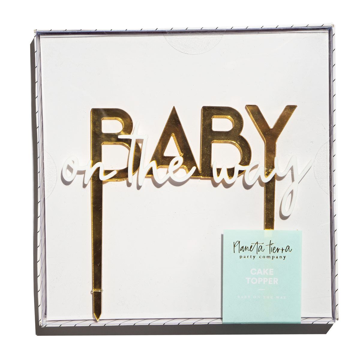 Cake topper acrílico gold y blanco Baby on the way"" image number null