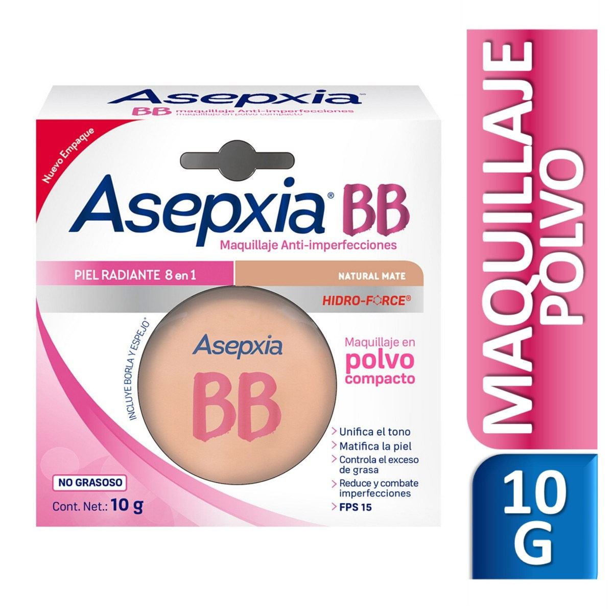 Maquillaje BB Polvo E/6 FPS 15 Natural Mate 10 G Asepxia image number null