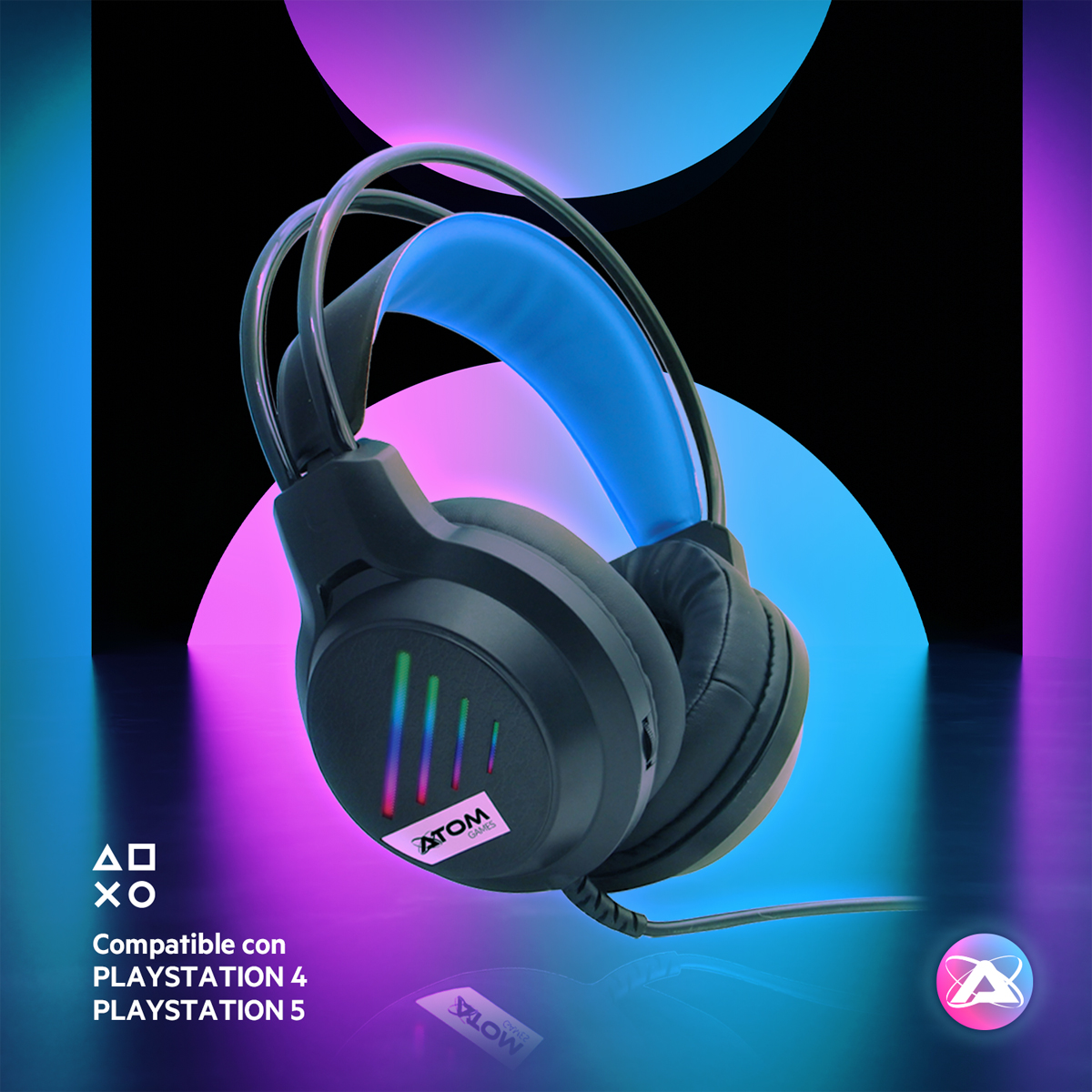 Aud&iacute;fonos Gamer RGB ATOM GAMES para PlayStation Al&aacute;mbrico con Micr&oacute;fono Ajustable image number null