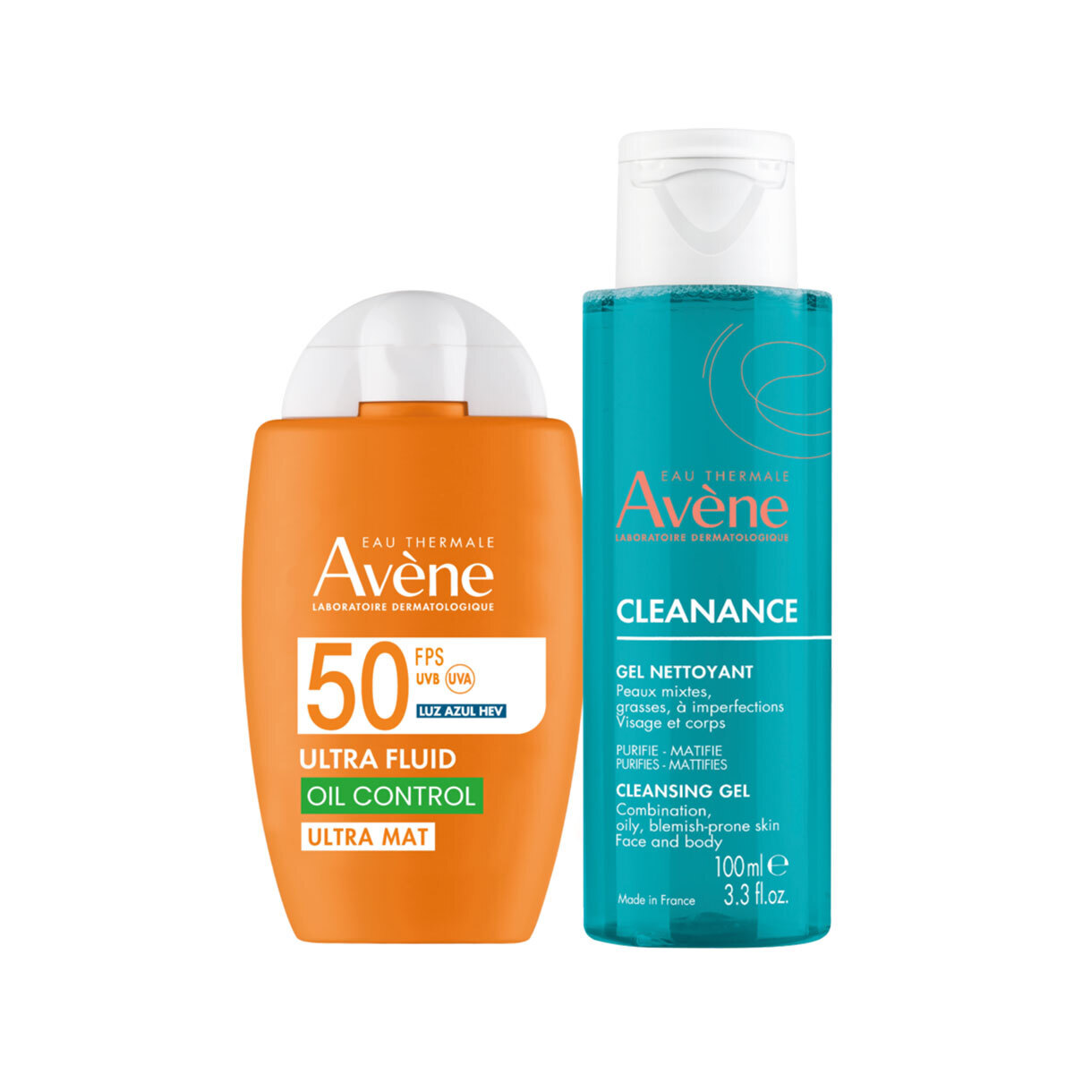 Avene Kit Protector Solar Ultra Fluido Ultra Mat FPS50  50ml + Cleanance Gel Limpiador Piel Grasa 100ml image number null