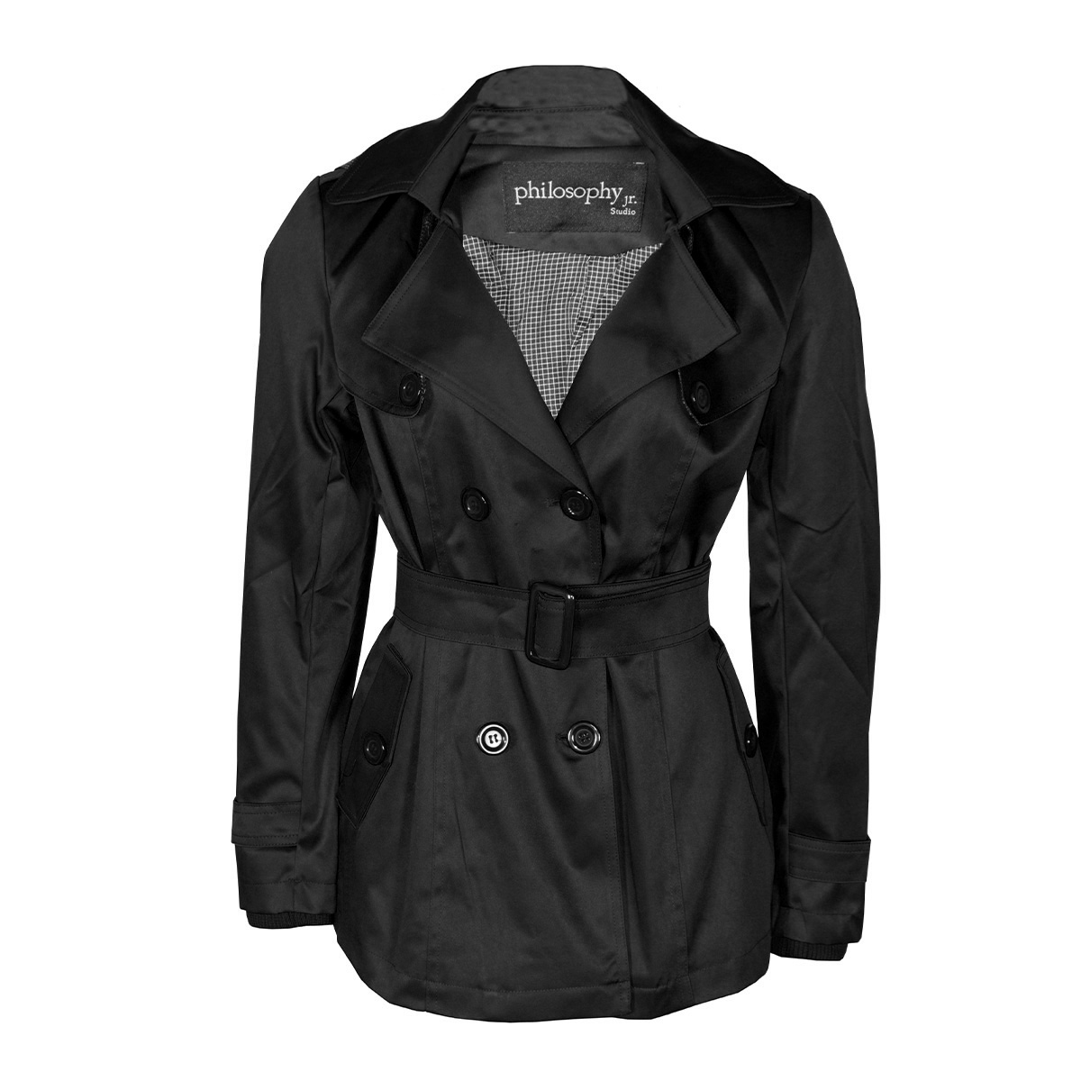 Gabardina Lisa con Cintur&oacute;n y Capucha Philosophy Talla Mediana para Mujer image number null