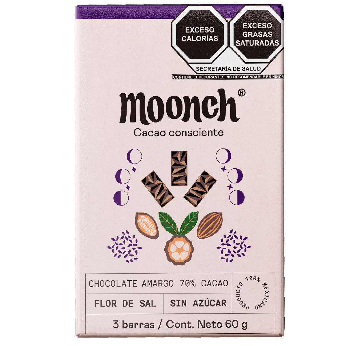 Chocolate Amargo sin Az&uacute;car 70% Cacao 60 g Moonch image number null