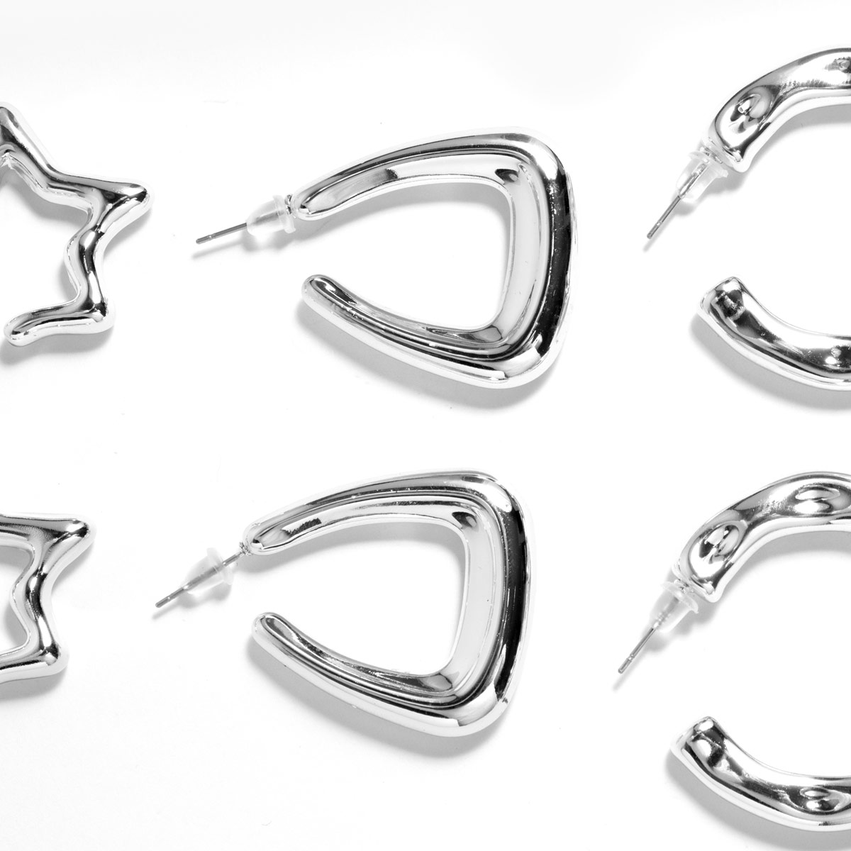 Set de Aretes (3 Pares) Plateado de Pl&aacute;stico Figuras Vstone image number null