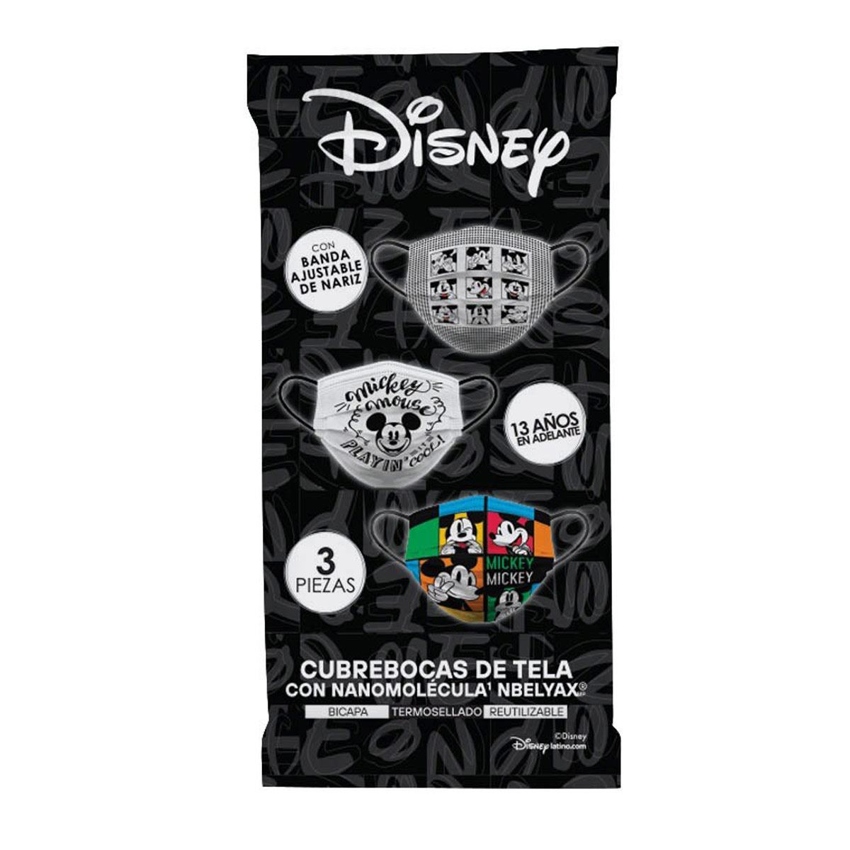 Cubreboca bicapa  Biomsk para adulto  con Nanomolécula  NBELYAX ®  Termosellado Y   Reutilizable (Mickey  Disney  empaque con 3 piezas) image number null