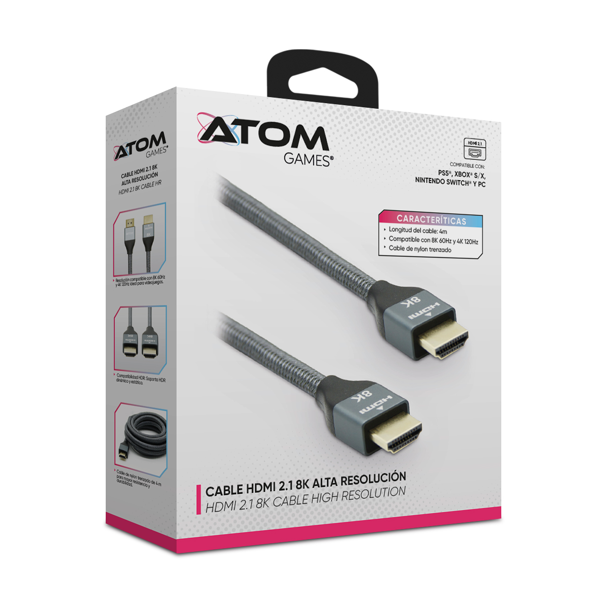Cable HDMI 2.1 ATOM GAMES 8K para Multiplataforma en Color Gris image number null
