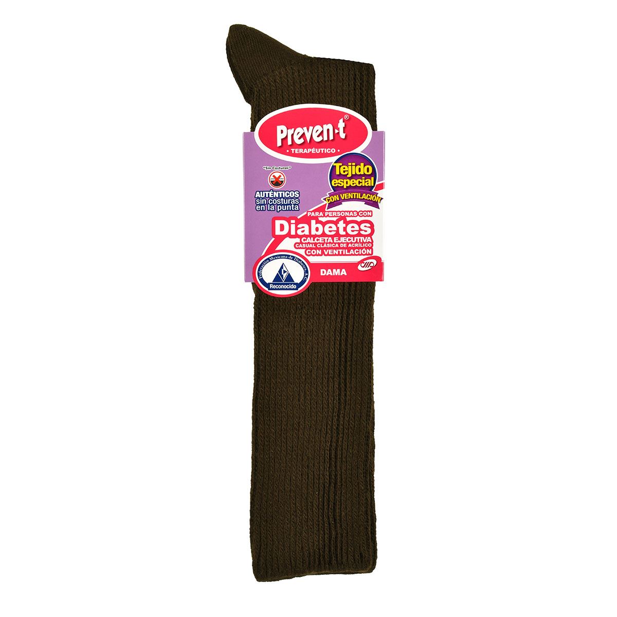 Calcetas Preven-T ejecutiva diabetes terapéutico ventilado sin costuras modelo 1968 talla grande-extragrande(24.5 a 27cm) color cafe dama image number null
