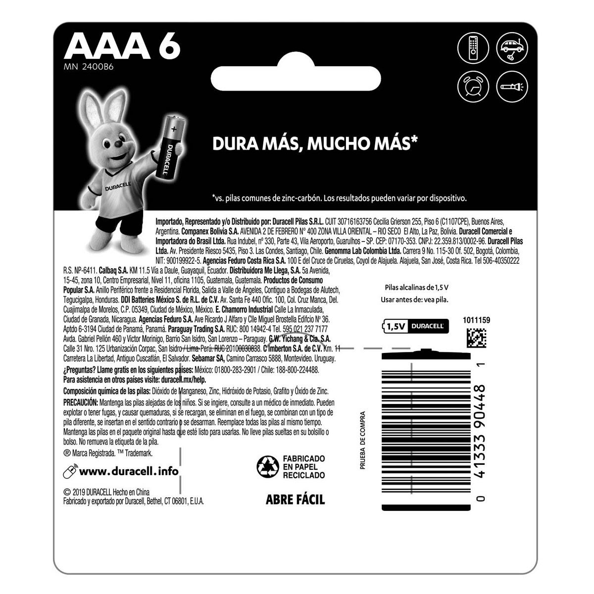 Pila Duracell AAA con 6 piezas image number null