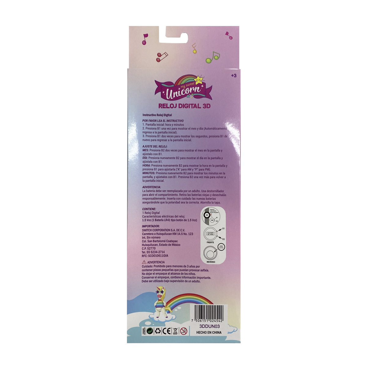 Reloj Digital 3 D Unicornios Switch image number null