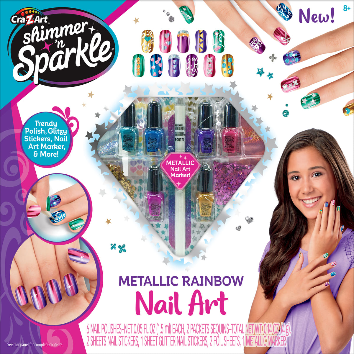 Shimmer And Sparkle Metallic Rainbow Nail Art Ruz image number null