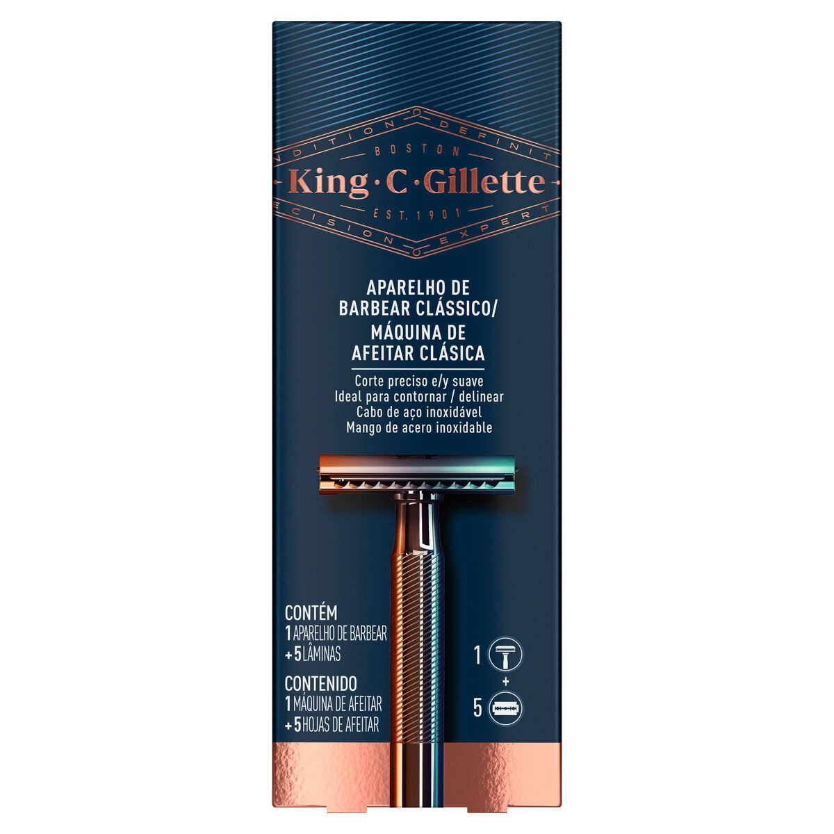 Rastrillo Clásico+ 5 Navajas para Afeitar King C. Gillette image number null