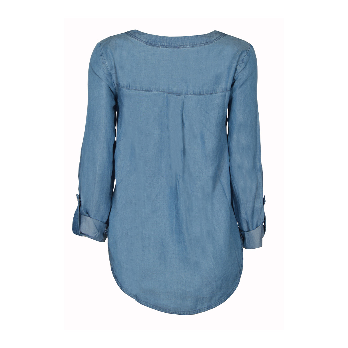 Blusa de mezclilla con bolsillos Philosophy azul talla chica para mujer image number null