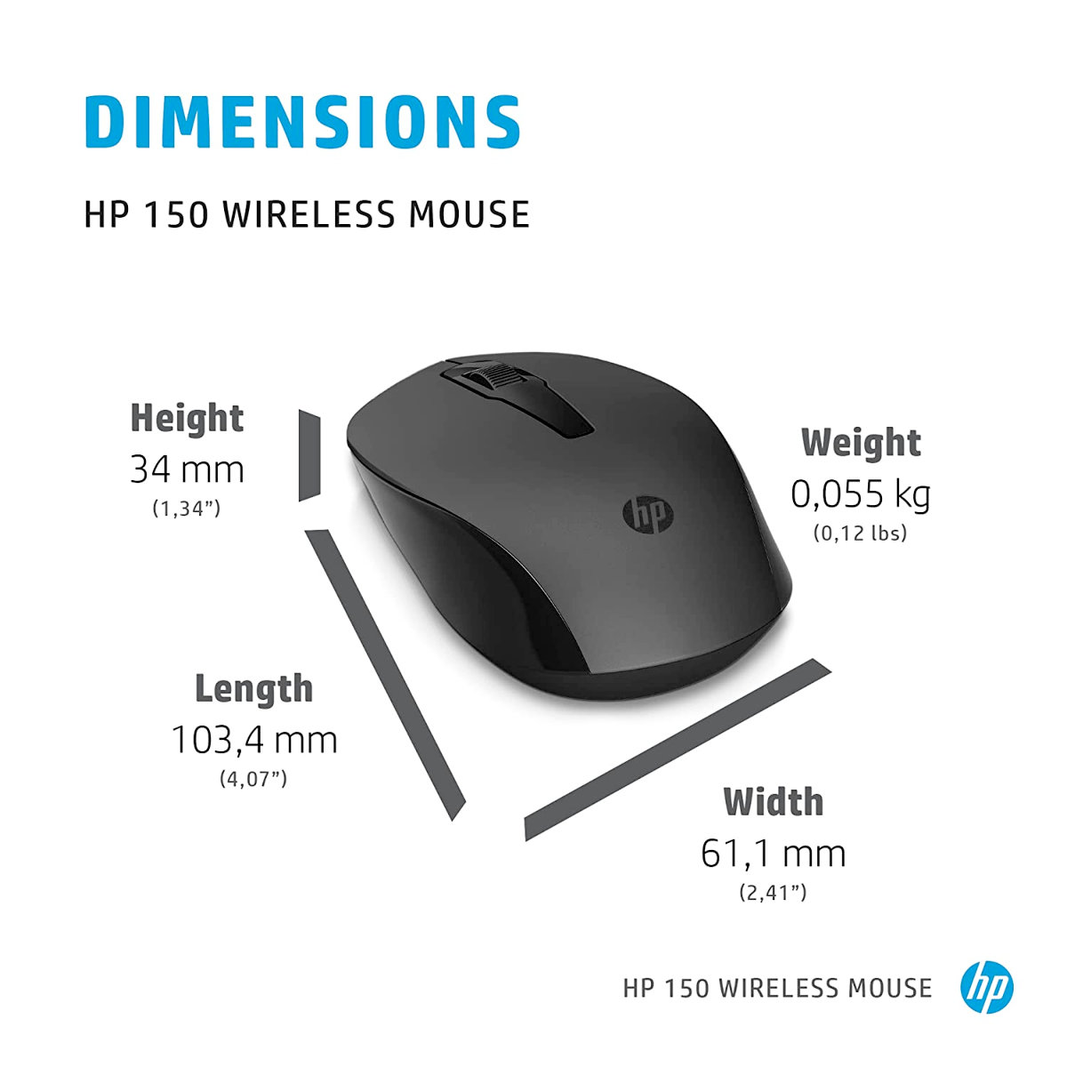 Mouse inal&aacute;mbrico HP 150 color negro image number null