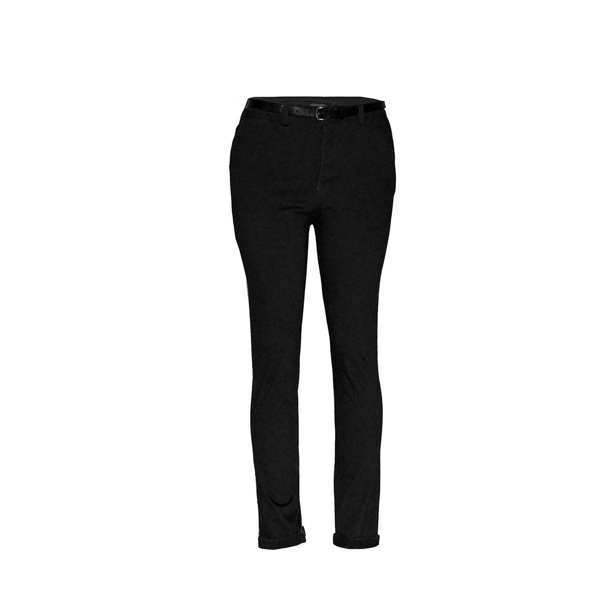Pantalón liso, recto con cinturón a tono Philosophy talla chica color negro modelo P2287N.. image number null