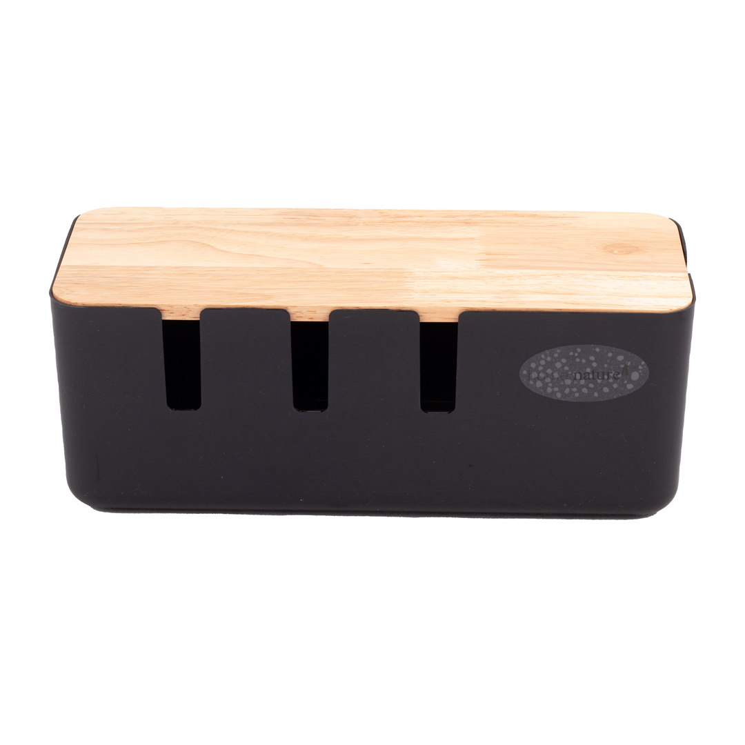Home Nature Caja organizadora de cables hecha de plástico con tapa de madera image number null