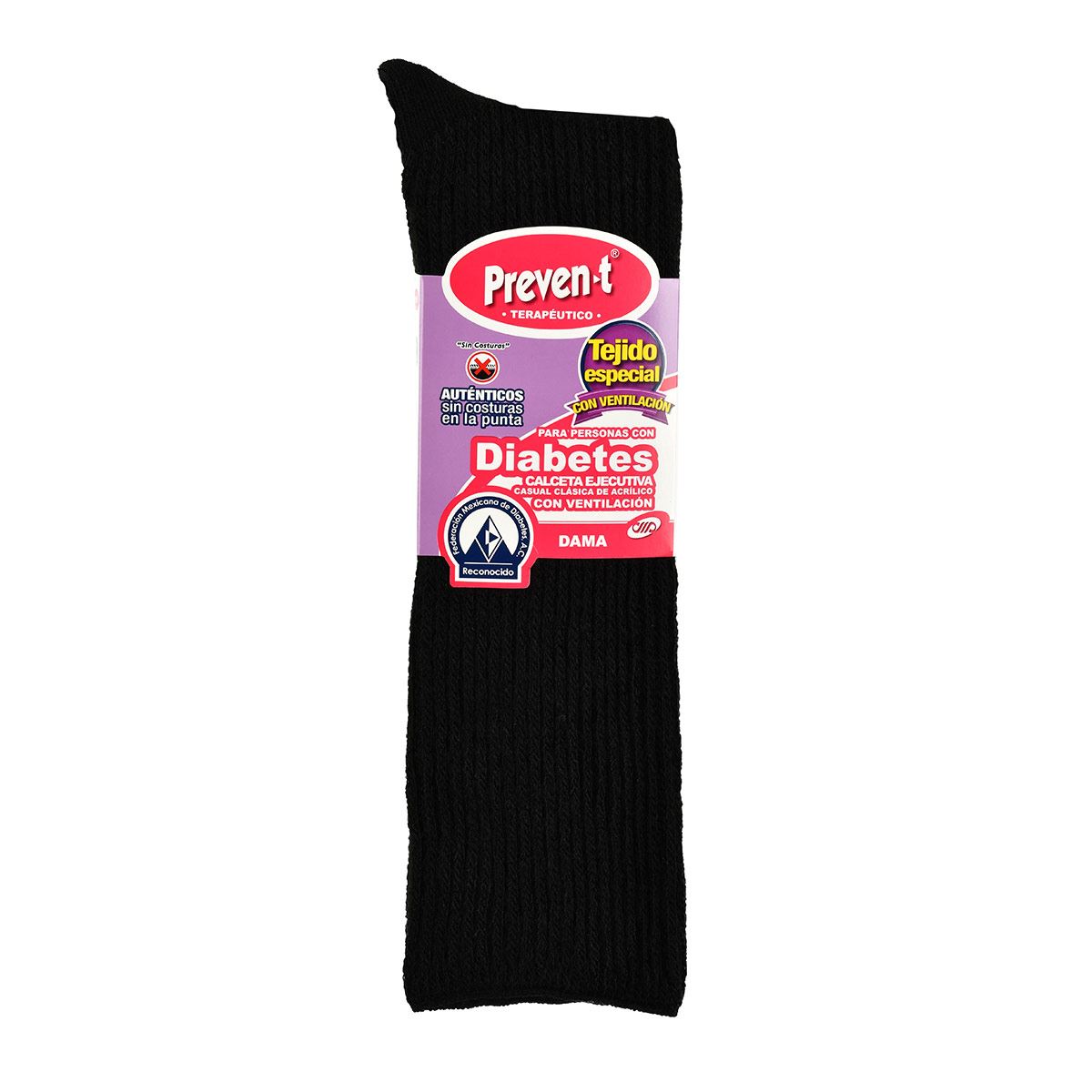 Calcetas Preven-T ejecutiva diabetes terapéutico ventilado sin costuras modelo 1968 talla chica-mediana(21 a 24cm) color negro dama image number null