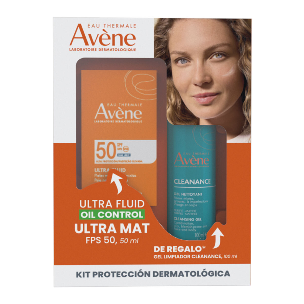Avene Kit Protector Solar Ultra Fluido Ultra Mat FPS50  50ml + Cleanance Gel Limpiador Piel Grasa 100ml image number null