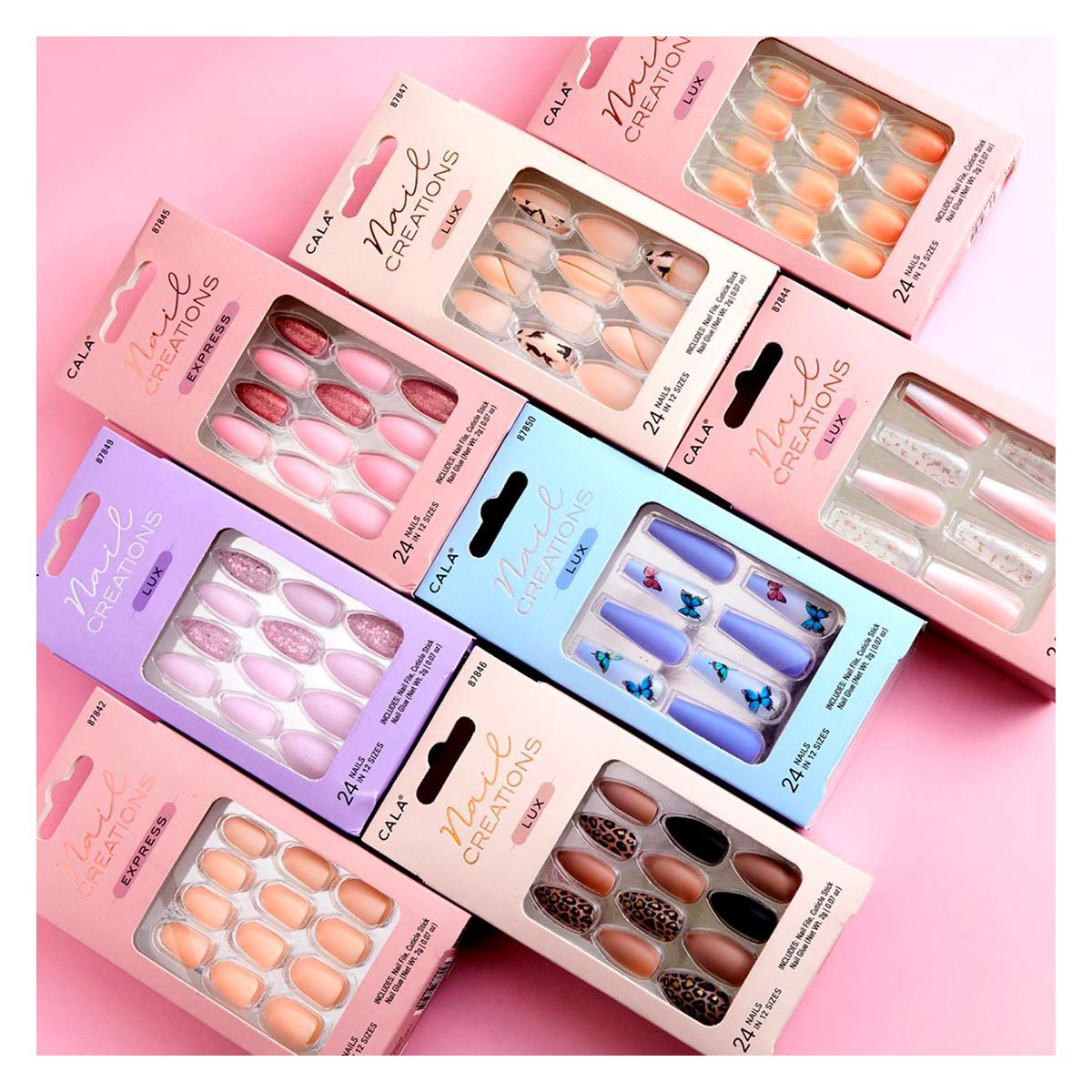 Kit U&ntilde;as Postizas Velvet Medium Almond Perla Cateye 24 piezas image number null