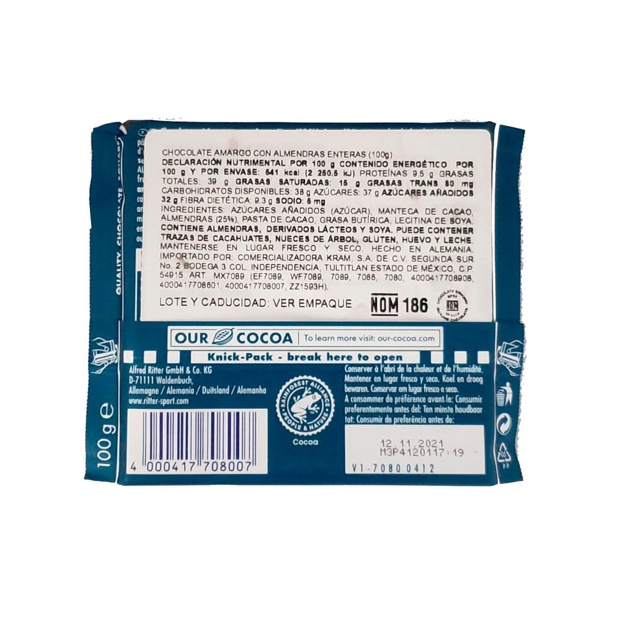 Chocolate Amargo Con Almendras 100 Grs image number null