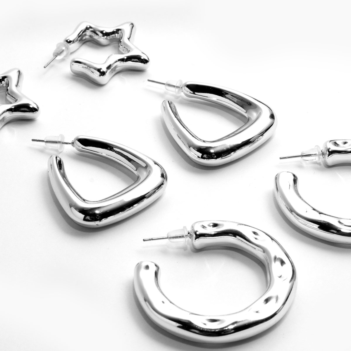 Set de Aretes (3 Pares) Plateado de Pl&aacute;stico Figuras Vstone image number null