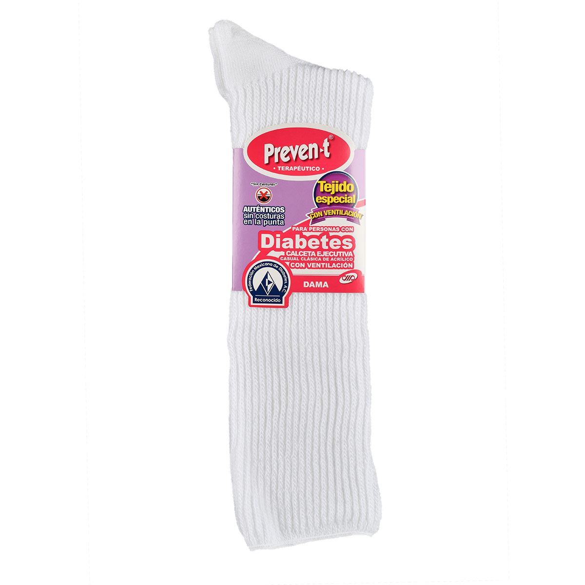 Calcetas Preven-T ejecutiva diabetes terapéutico ventilado sin costuras modelo 1968 talla chica-mediana(21 a 24cm) color blanco dama image number null