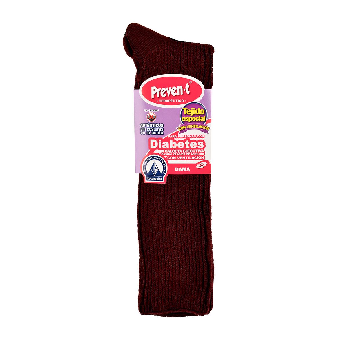 Calcetas Preven-T ejecutiva diabetes terapéutico ventilado sin costuras modelo 1968 talla chica-mediana(21 a 24cm) color vino dama image number null