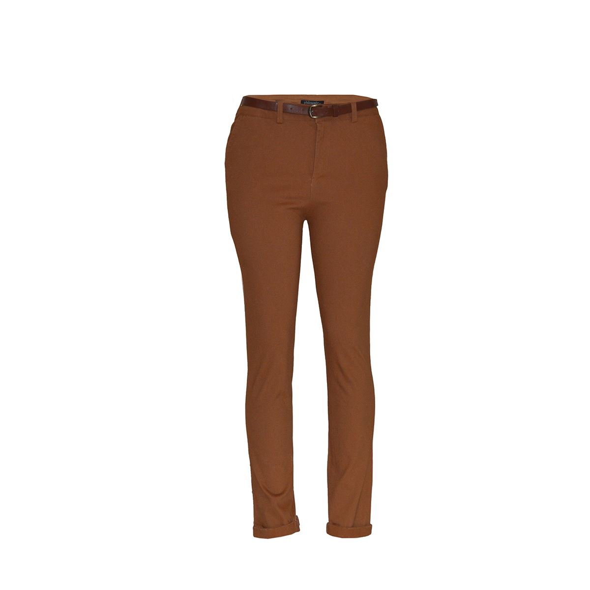 Pantal&oacute;n recto liso con cintur&oacute;n a tono Philosophy talla grande color cafe medio modelo P2287N.. image number null