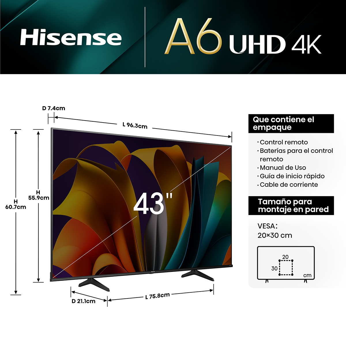 Pantalla Google TV Hisense de 43 Pulgadas 4K 43a6n image number null