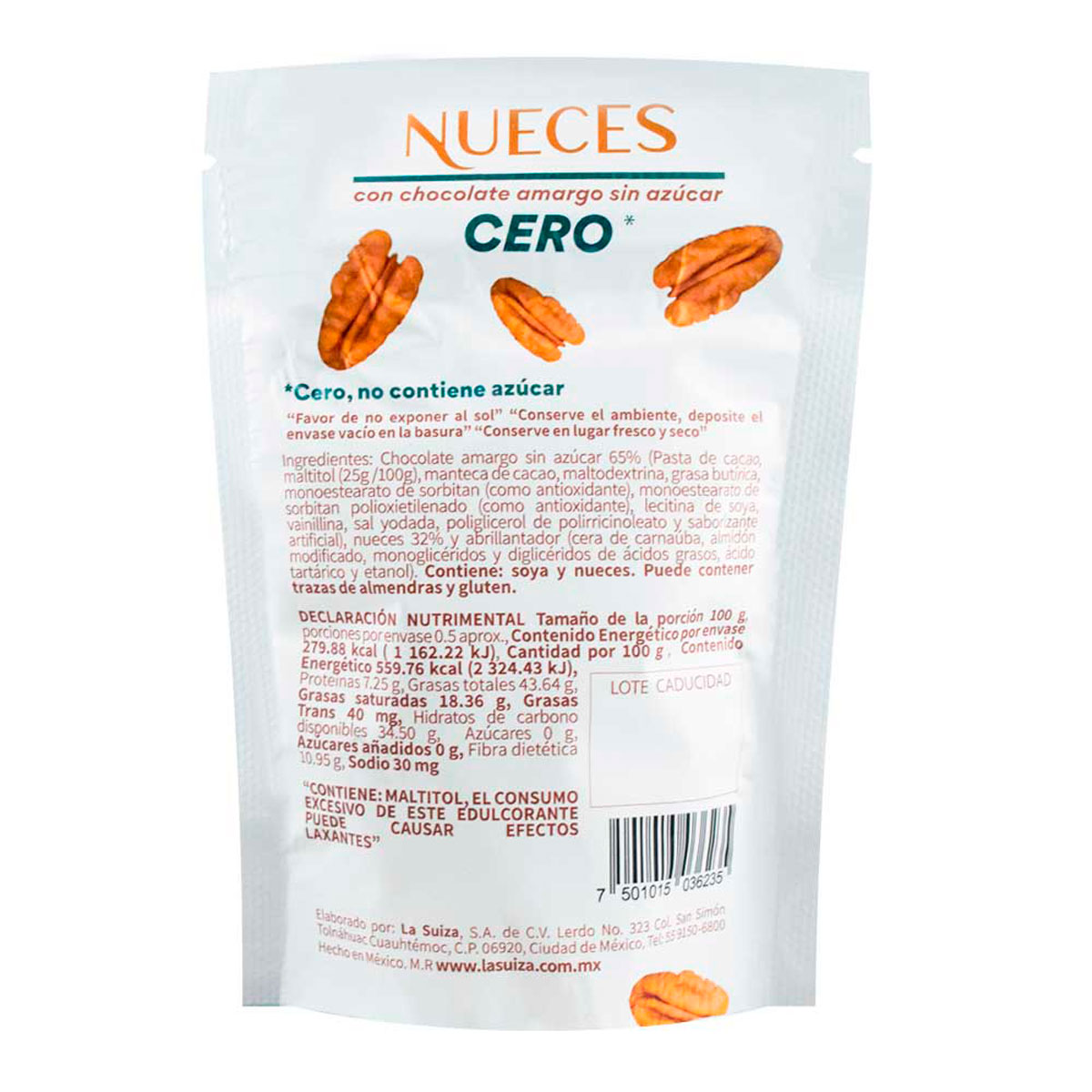 Bolsa De Nueces c/Chocolate Amargo Sin Azúcar La Suiza 50Gr image number null