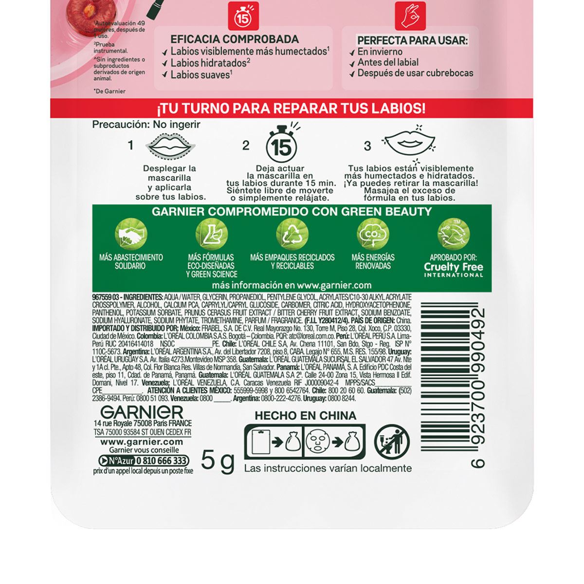 Garnier Skin Active Hidra Bomb Mascarilla en Tela Rehidratante Labios 1 pza image number null