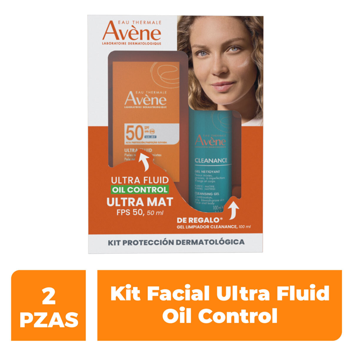 Avene Kit Protector Solar Ultra Fluido Ultra Mat FPS50  50ml + Cleanance Gel Limpiador Piel Grasa 100ml image number null