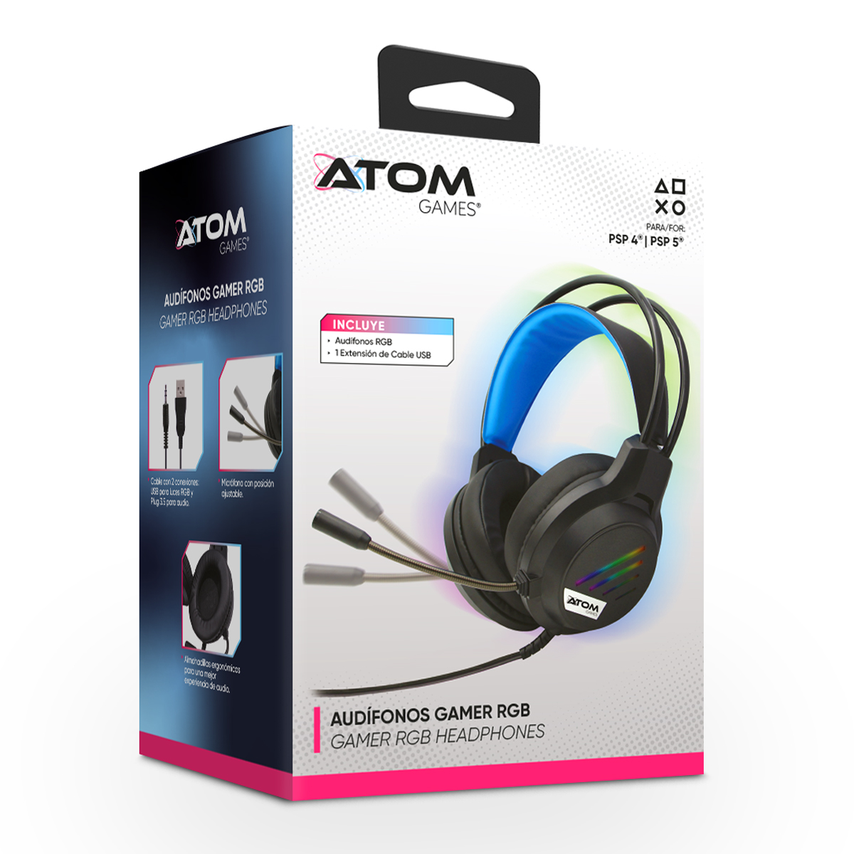 Aud&iacute;fonos Gamer RGB ATOM GAMES para PlayStation Al&aacute;mbrico con Micr&oacute;fono Ajustable image number null