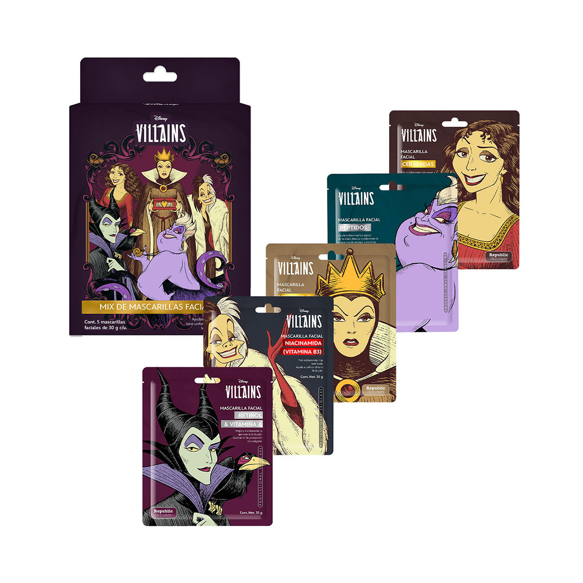 Disney Set de 5 mascarillas Villanas Mix image number null