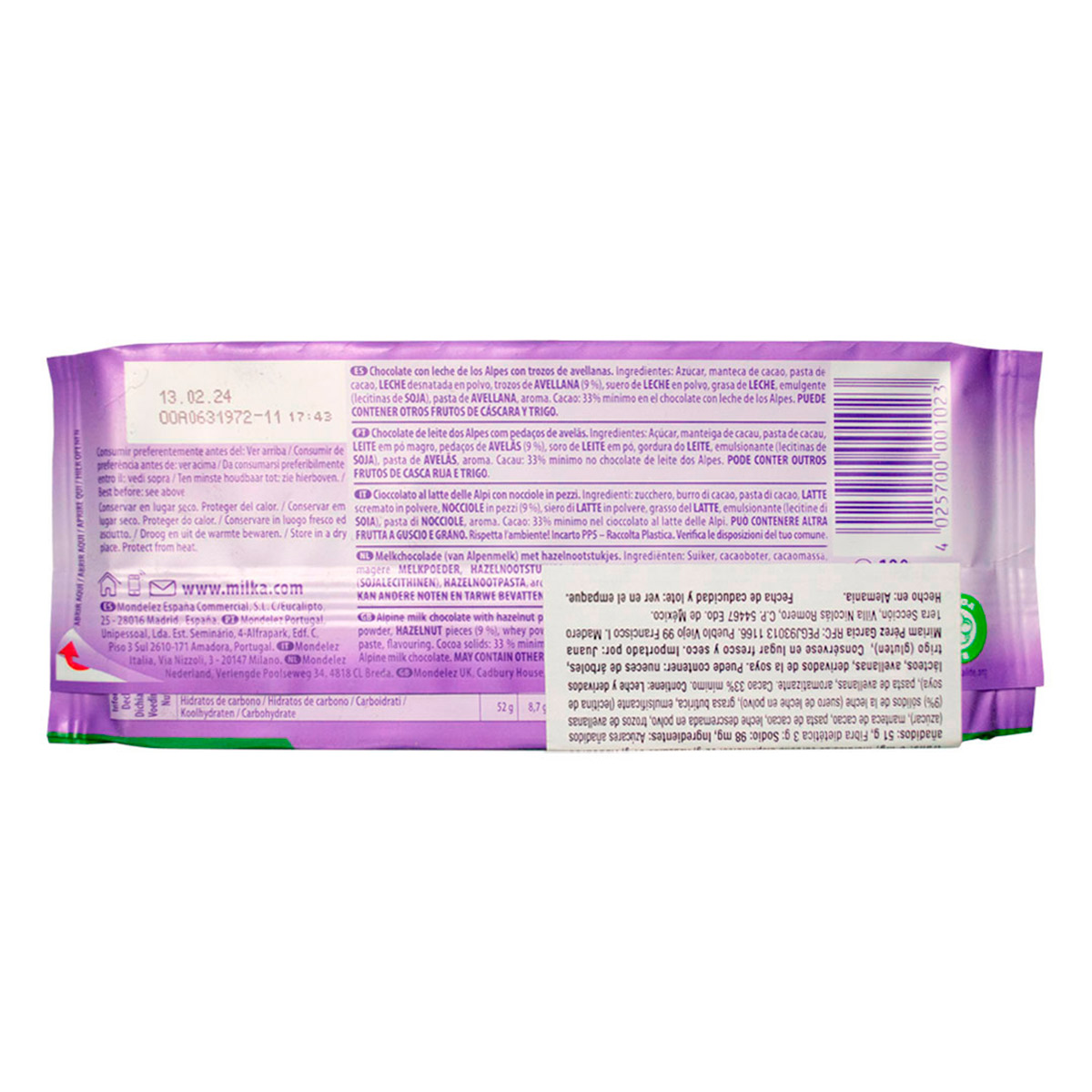 Barra de Chocolate con Leche y Avellanas 100 g Milka image number null
