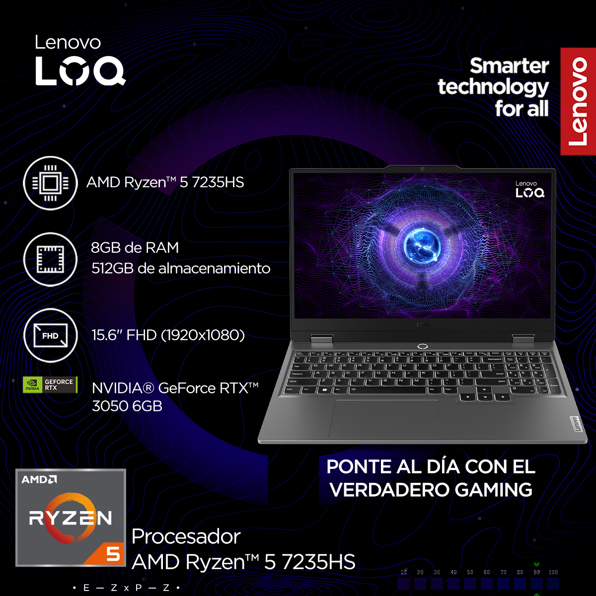 Laptop Gaming Lenovo LOQ 15ARP9 15.6" FHD AMD Ryzen 5 8GB RAM 512GB SSD NVIDIA GeForce RTX 3050 6 GB&nbsp; image number null