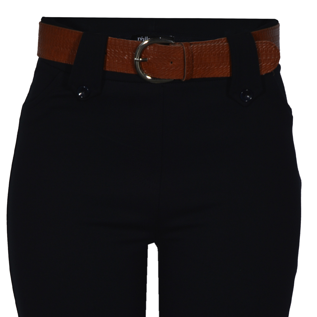 Pantalón Recto con Cinturón Philosophy Color Negro Talla Chica para Mujer image number null