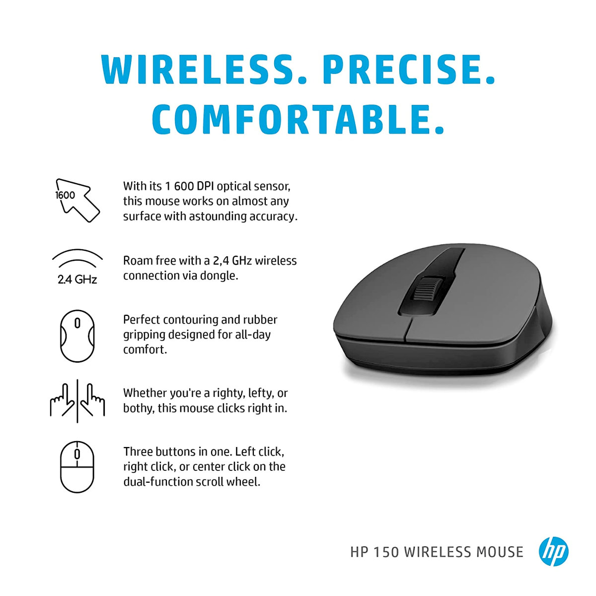 Mouse inal&aacute;mbrico HP 150 color negro image number null