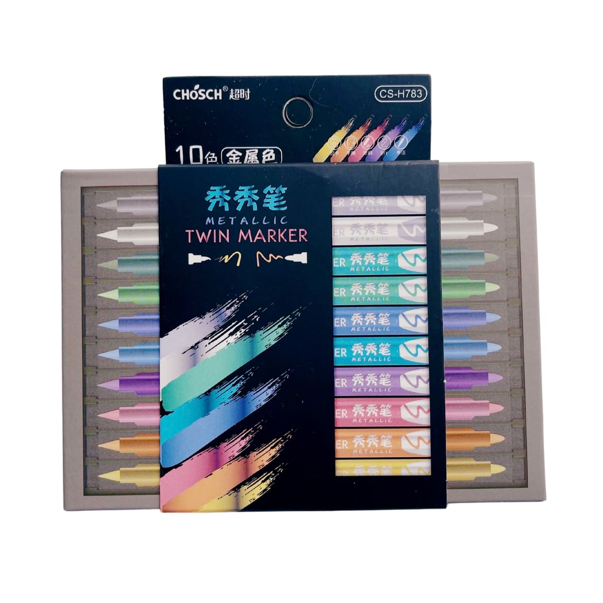 Set 10 Plumones Met&aacute;licos Doble Punta Pincel Monami image number null