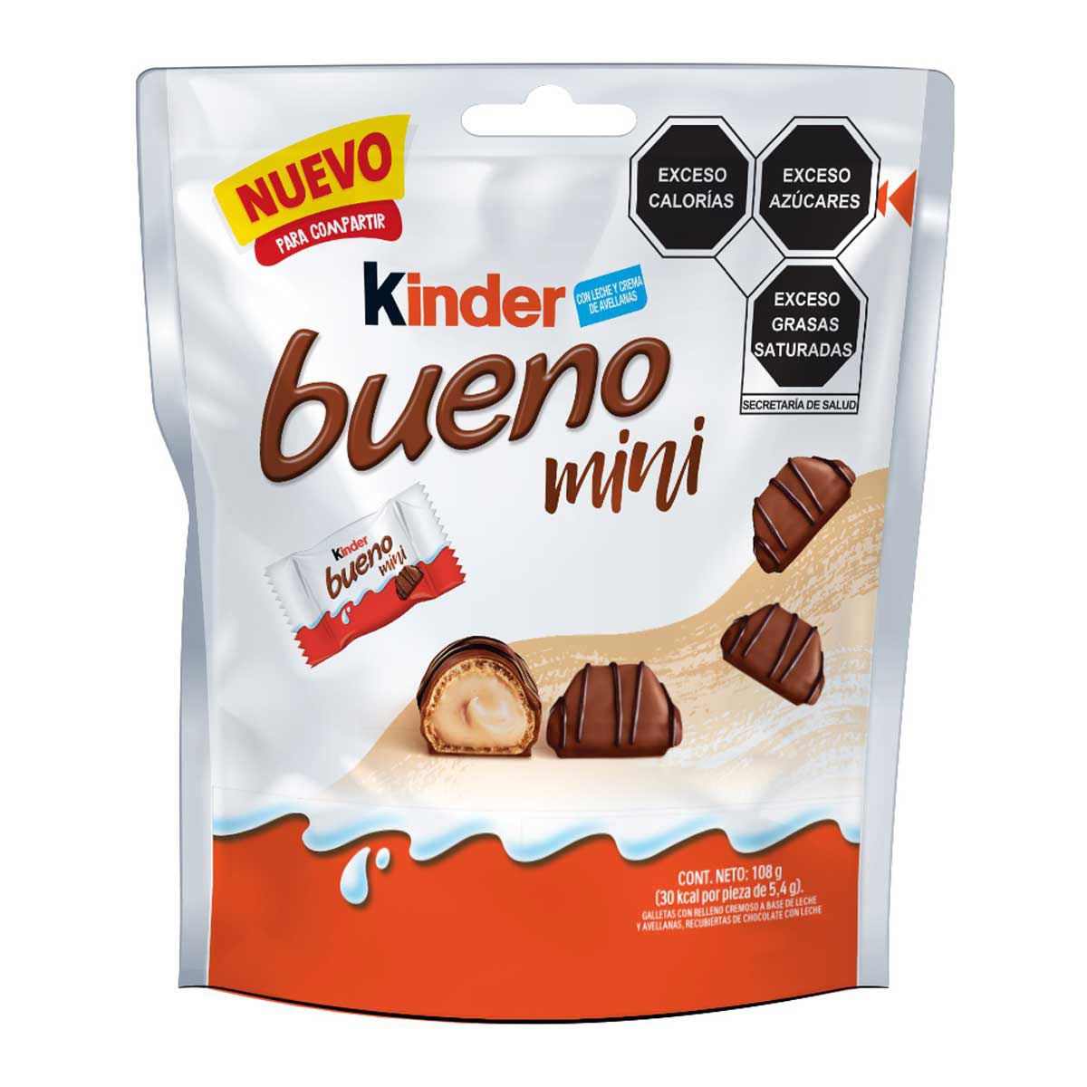 Galletas con relleno cremoso a base de leche y avellanas, recubiertas de chocolate con leche Kinder Bueno Mini 108 g image number null