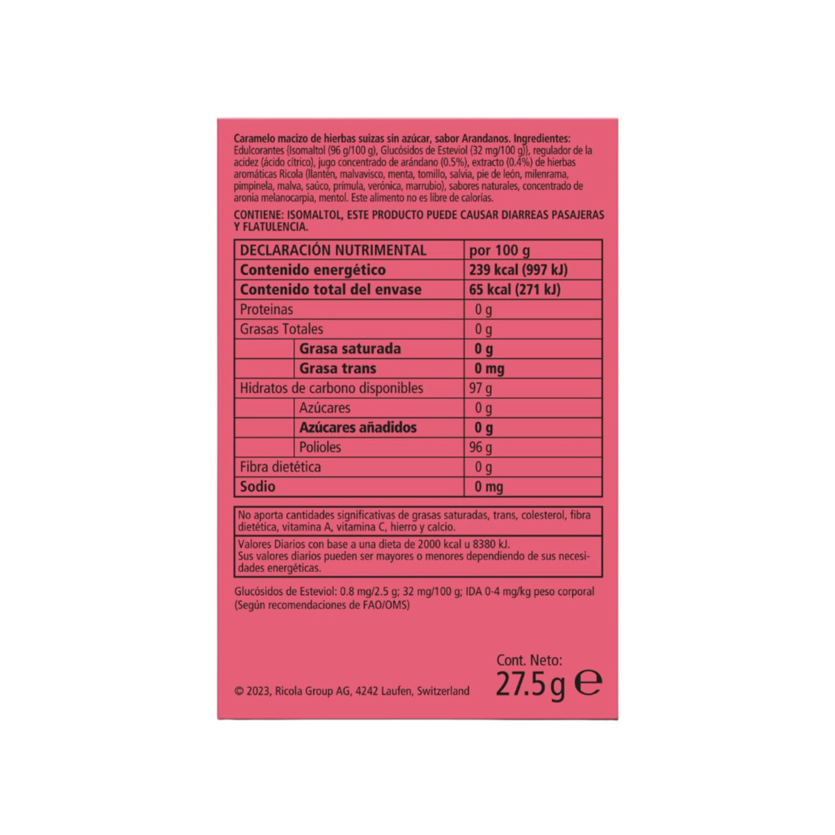 Ricola Ar&aacute;ndanos sin Azucar 27.5g image number null