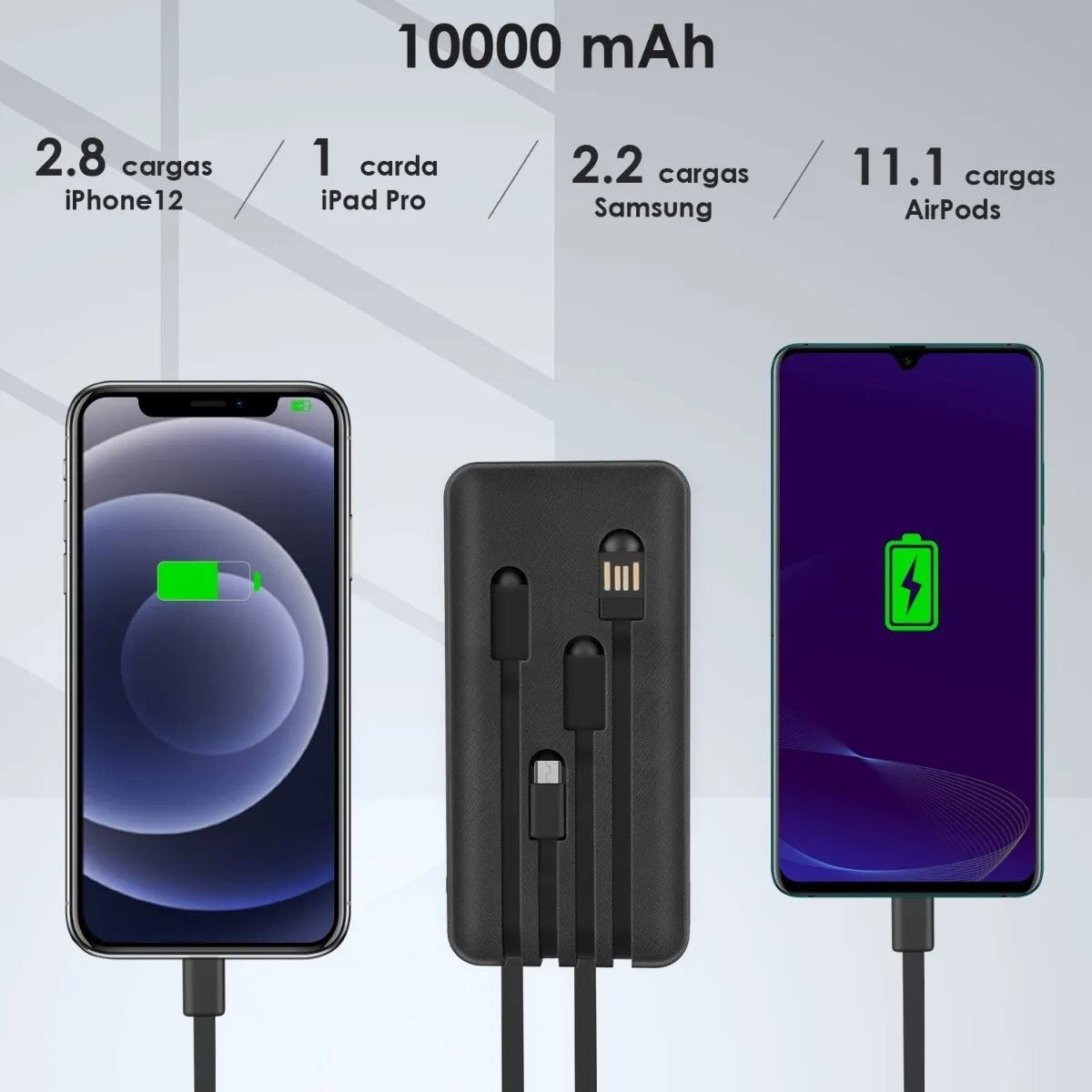 Batería 1 Hora 10000 mAh 2.1A con Cables Integrados image number null